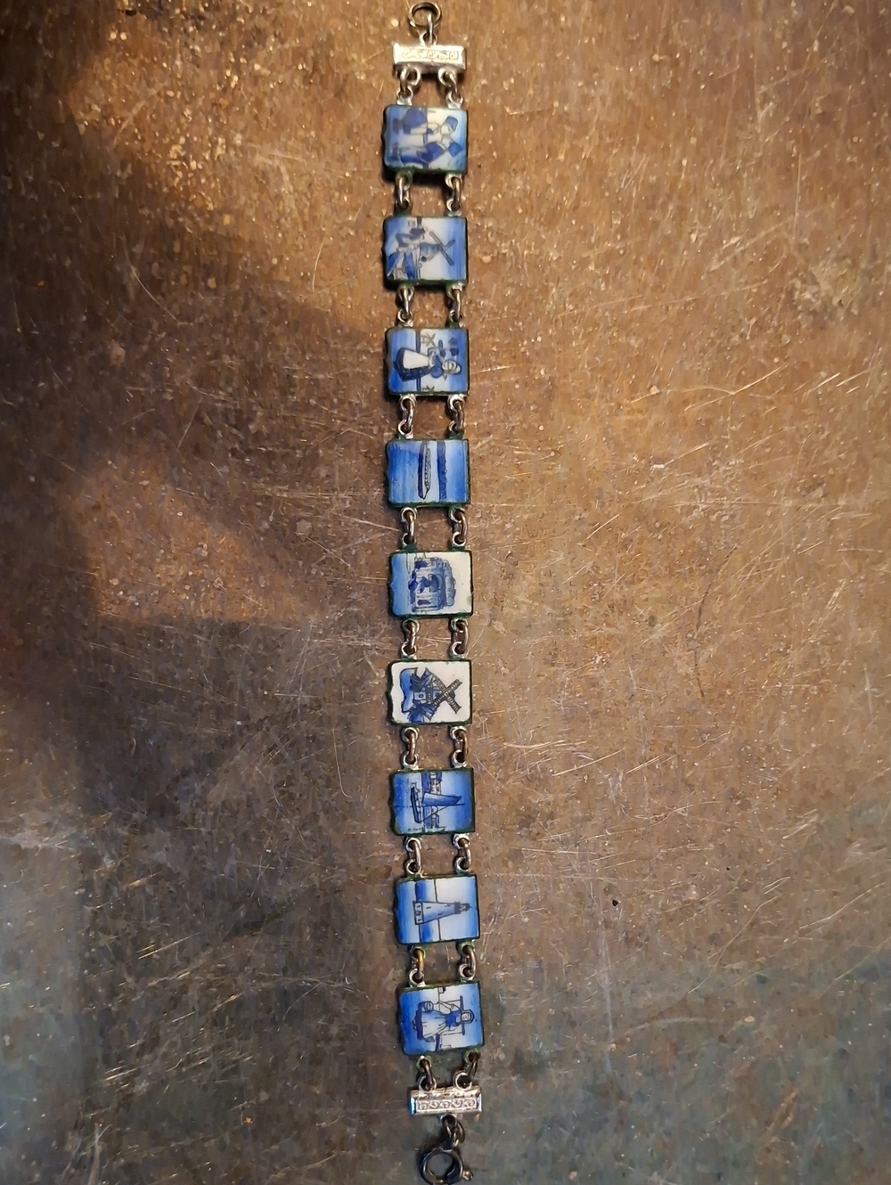 Dutch Souvenir Blue Enamel 9 Panel Bracelet